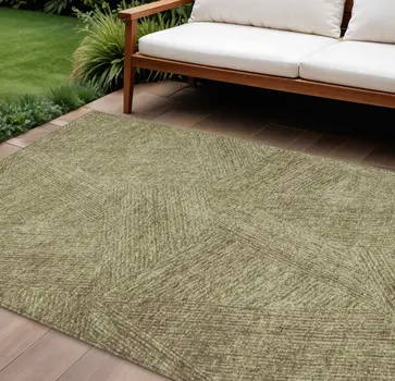 8' X 10' Green Beige And Brown Abstract Washable Indoor Outdoor Area Rug