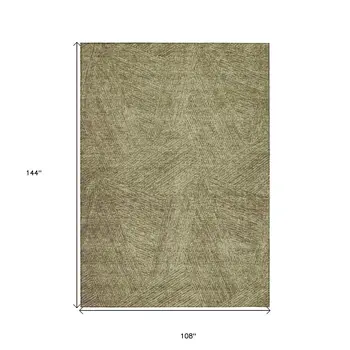 9' X 12' Green Beige And Brown Abstract Washable Indoor Outdoor Area Rug