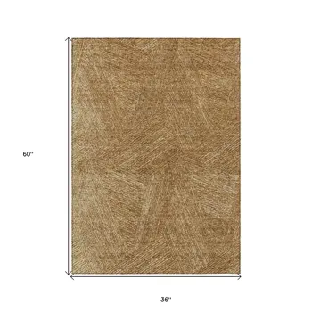 3' X 5' Gold Brown And Ivory Abstract Washable Indoor Outdoor Area Rug