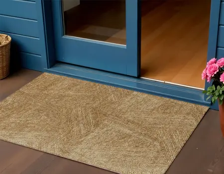 3' X 5' Gold Brown And Ivory Abstract Washable Indoor Outdoor Area Rug
