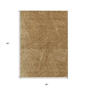 5' X 8' Gold Brown And Ivory Abstract Washable Indoor Outdoor Area Rug