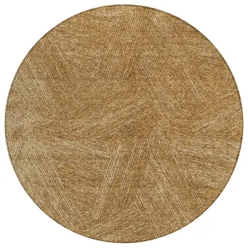 8' Gold Brown And Ivory Round Abstract Washable Indoor Outdoor Area Rug