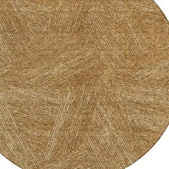 8' Gold Brown And Ivory Round Abstract Washable Indoor Outdoor Area Rug
