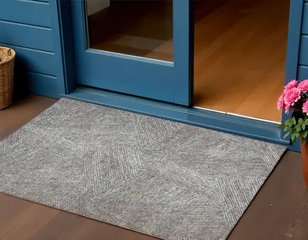 3' X 5' Gray Brown And Ivory Abstract Washable Indoor Outdoor Area Rug