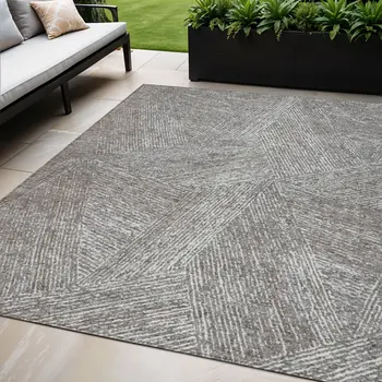 5' X 8' Gray Brown And Ivory Abstract Washable Indoor Outdoor Area Rug