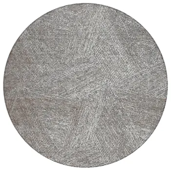 8' Gray Brown And Ivory Round Abstract Washable Indoor Outdoor Area Rug
