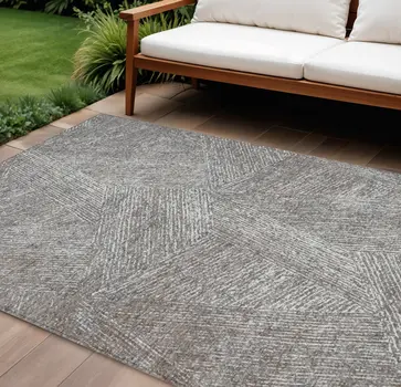 8' X 10' Gray Brown And Ivory Abstract Washable Indoor Outdoor Area Rug