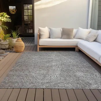 9' X 12' Gray Brown And Ivory Abstract Washable Indoor Outdoor Area Rug