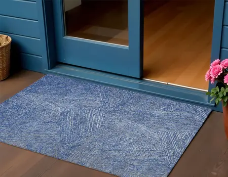 3' X 5' Navy Blue Gray And Ivory Abstract Washable Indoor Outdoor Area Rug