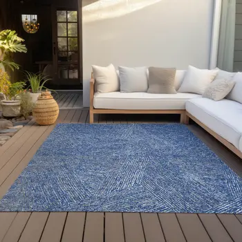 5' X 8' Navy Blue Gray And Ivory Abstract Washable Indoor Outdoor Area Rug