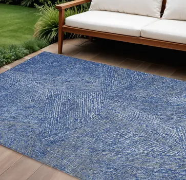 8' X 10' Navy Blue Gray And Ivory Abstract Washable Indoor Outdoor Area Rug
