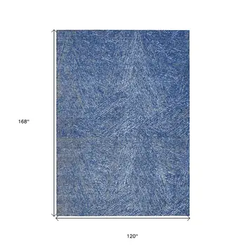 10' X 14' Navy Blue Gray And Ivory Abstract Washable Indoor Outdoor Area Rug