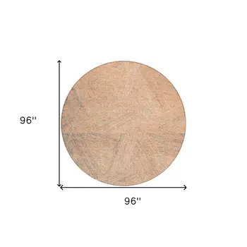 8' Peach Blue And Ivory Round Abstract Washable Indoor Outdoor Area Rug