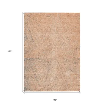 8' X 10' Peach Blue And Ivory Abstract Washable Indoor Outdoor Area Rug