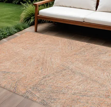 10' X 14' Peach Blue And Ivory Abstract Washable Indoor Outdoor Area Rug