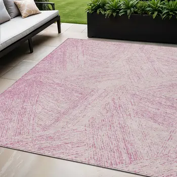 5' X 8' Pink And Ivory Abstract Washable Indoor Outdoor Area Rug
