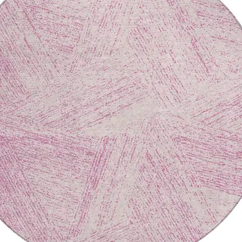 8' Pink And Ivory Round Abstract Washable Indoor Outdoor Area Rug