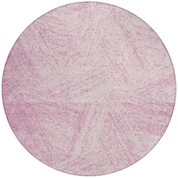 8' Pink And Ivory Round Abstract Washable Indoor Outdoor Area Rug