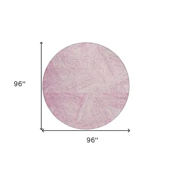 8' Pink And Ivory Round Abstract Washable Indoor Outdoor Area Rug