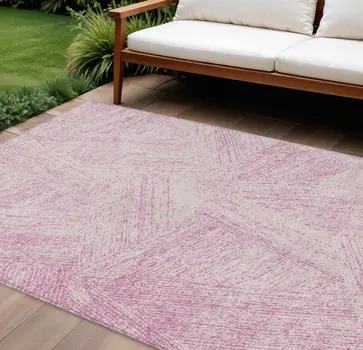9' X 12' Pink And Ivory Abstract Washable Indoor Outdoor Area Rug