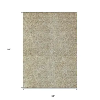 5' X 8' Ivory And Brown Abstract Washable Indoor Outdoor Area Rug