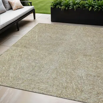 5' X 8' Ivory And Brown Abstract Washable Indoor Outdoor Area Rug