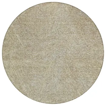 8' Ivory And Brown Round Abstract Washable Indoor Outdoor Area Rug