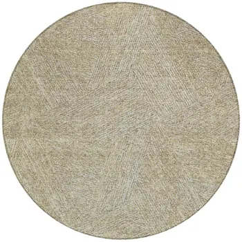 8' Ivory And Brown Round Abstract Washable Indoor Outdoor Area Rug