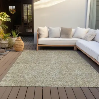9' X 12' Ivory And Brown Abstract Washable Indoor Outdoor Area Rug