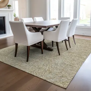 10' X 14' Ivory And Brown Abstract Washable Indoor Outdoor Area Rug