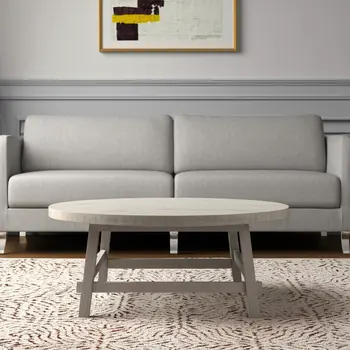 36" White and Natural Solid Wood Round Distressed Coffee Table