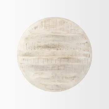 36" White and Natural Solid Wood Round Distressed Coffee Table