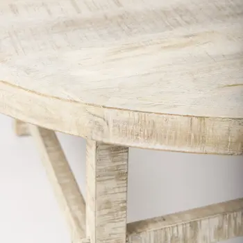 36" White and Natural Solid Wood Round Distressed Coffee Table