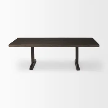 55" Dark Brown Solid Wood Double Pedestal Coffee Table