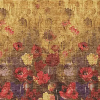 3' X 5' Gold Red And Brown Floral Washable Indoor Outdoor Area Rug
