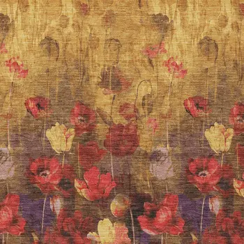 8' X 10' Gold Red And Brown Floral Washable Indoor Outdoor Area Rug