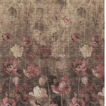 5' X 8' Taupe Brown And Pink Floral Washable Indoor Outdoor Area Rug