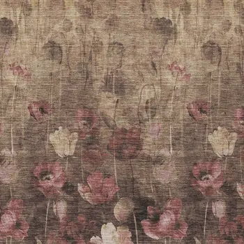 8' X 10' Taupe Brown And Pink Floral Washable Indoor Outdoor Area Rug