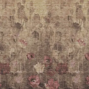 9' X 12' Taupe Brown And Pink Floral Washable Indoor Outdoor Area Rug