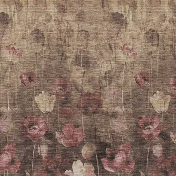 10' X 14' Taupe Brown And Pink Floral Washable Indoor Outdoor Area Rug