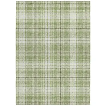 3' X 5' Artichoke Green Brown And Ivory Plaid Washable Indoor Outdoor Area Rug