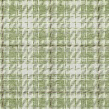 9' X 12' Artichoke Green Brown And Ivory Plaid Washable Indoor Outdoor Area Rug