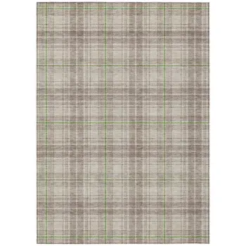 8' X 10' Beige Ivory And Green Plaid Washable Indoor Outdoor Area Rug