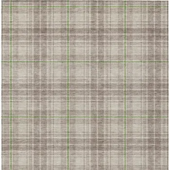 8' X 10' Beige Ivory And Green Plaid Washable Indoor Outdoor Area Rug