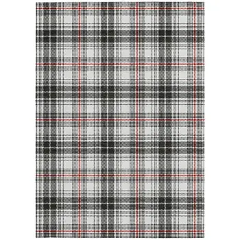 3' X 5' Black Ivory And Red Plaid Washable Indoor Outdoor Area Rug