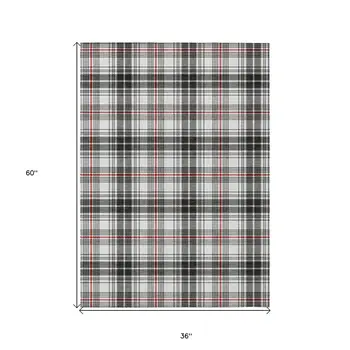 3' X 5' Black Ivory And Red Plaid Washable Indoor Outdoor Area Rug