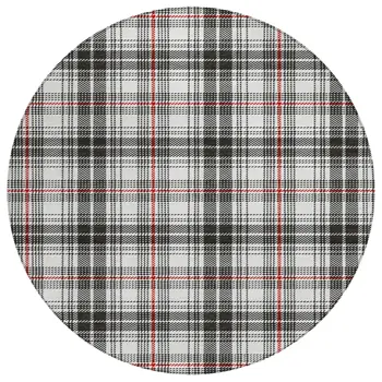 8' Black Ivory And Red Round Plaid Washable Indoor Outdoor Area Rug