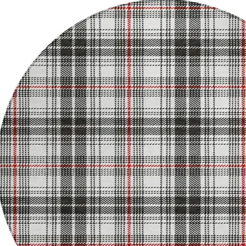 8' Black Ivory And Red Round Plaid Washable Indoor Outdoor Area Rug