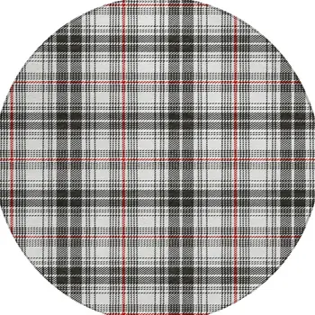 8' Black Ivory And Red Round Plaid Washable Indoor Outdoor Area Rug