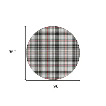 8' Black Ivory And Red Round Plaid Washable Indoor Outdoor Area Rug